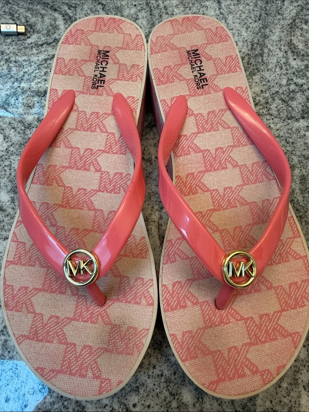 Michael Kors Coral Pink Logo Flip Flop Sandals
